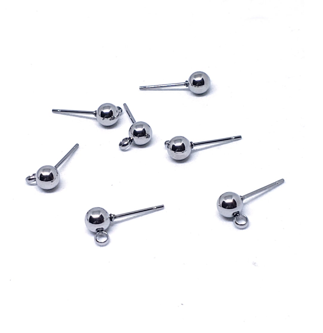 10 Pcs. 5 Pairs Stainless Steel Ball Stud Earrings With Loop Etsy