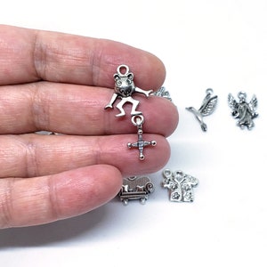 10Pcs. Charms Tibetan Style Alloy Pendants, Mixed Shapes, Antique Silver