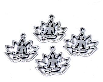 Zinc Alloy Lotus Flower Pendants, Antique Silver Color Plated, Buddha Lotus Flower Charm, Charm for Bracelets, Yoga Charms