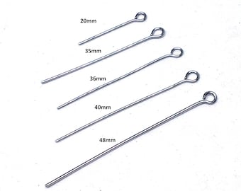 25 Pcs Stainless Steel Eye Pins, 20MM, 35MM, 36MM, 40MM and 48MM Eye Pins for Jewelry Making and Craft Supplies