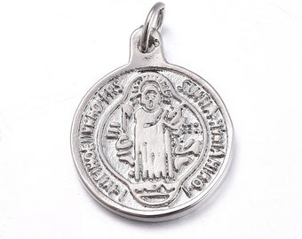 1PC o 5 Pcs Colgante de la Medalla de San Benito, Ronda plana con la Medalla de San Benito