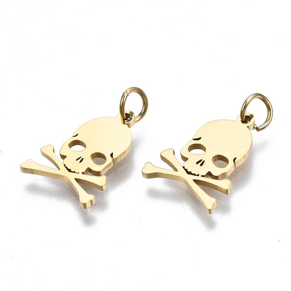 Skull Charm, 316 Surgical Stainless Steel,  Real 14K Gold Plated Skull Pendant, bracelet Charms, Minimalist Pendants