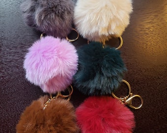 Fur Ball Pom Pom Key Chain, Soft Faux Fur Charm Keychain, Bag Pom Pom Key Chain, Handbag Charms