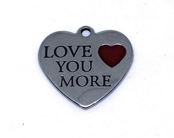 Heart with Word Love You More, Stainless Steel Pendants and Charms