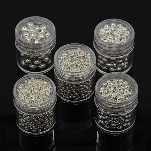 5 Box, 5 Size, Round Spacer Beads, Silver Color, Round Beads, Findings, Craft Supplies, Jewelry Making