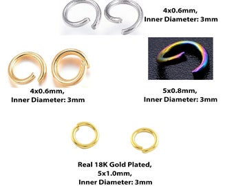 Anillo de salto de 100/50 piezas, acero inoxidable, chapado en oro real de 18 quilates, varios anillos de salto, fabricación de joyas, suministros de artesanía, hallazgos