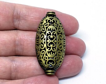 Oval Tibetan Style Alloy Filigree Beads Antique Bronze Findings