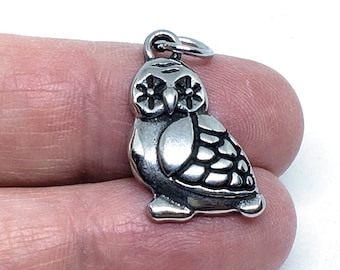 Owl Charm Stainless Steel Pendants, Antique Silver, Bracelet Charms