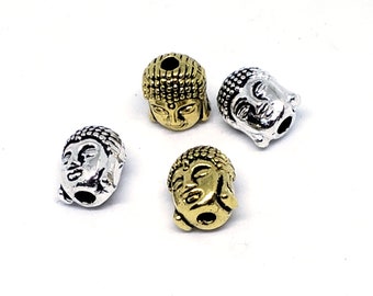 5Pcs. Buddhist Beads, Plated Gold and Silver, Buddha Head Beads, Mala Bracelets and Necklaces