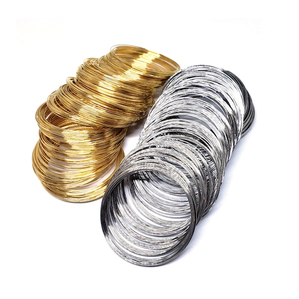 Stainless Steel Memory Wire, 55mm x 0.6mm, 40, 100 or 150 Circles, Platinum Tone or Gold Tone