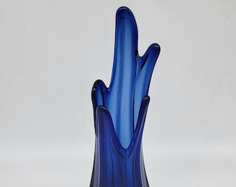 Vase en verre bleu coblat vintage murano étiré main