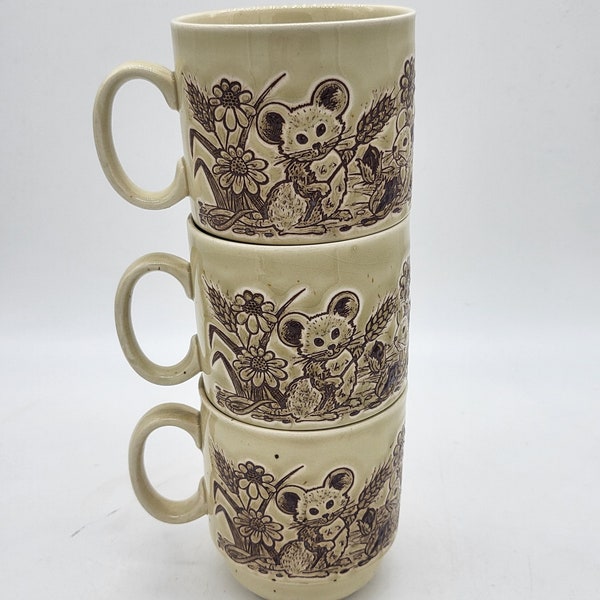 3 mugs style Kilncraft England vintage décor petites souris rongeurs des champs