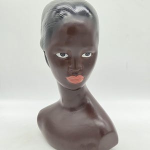 Vintage Black Woman Bust Sculpture Ceramic Figurine Mid Century Modern Art Pottery Head Statue
