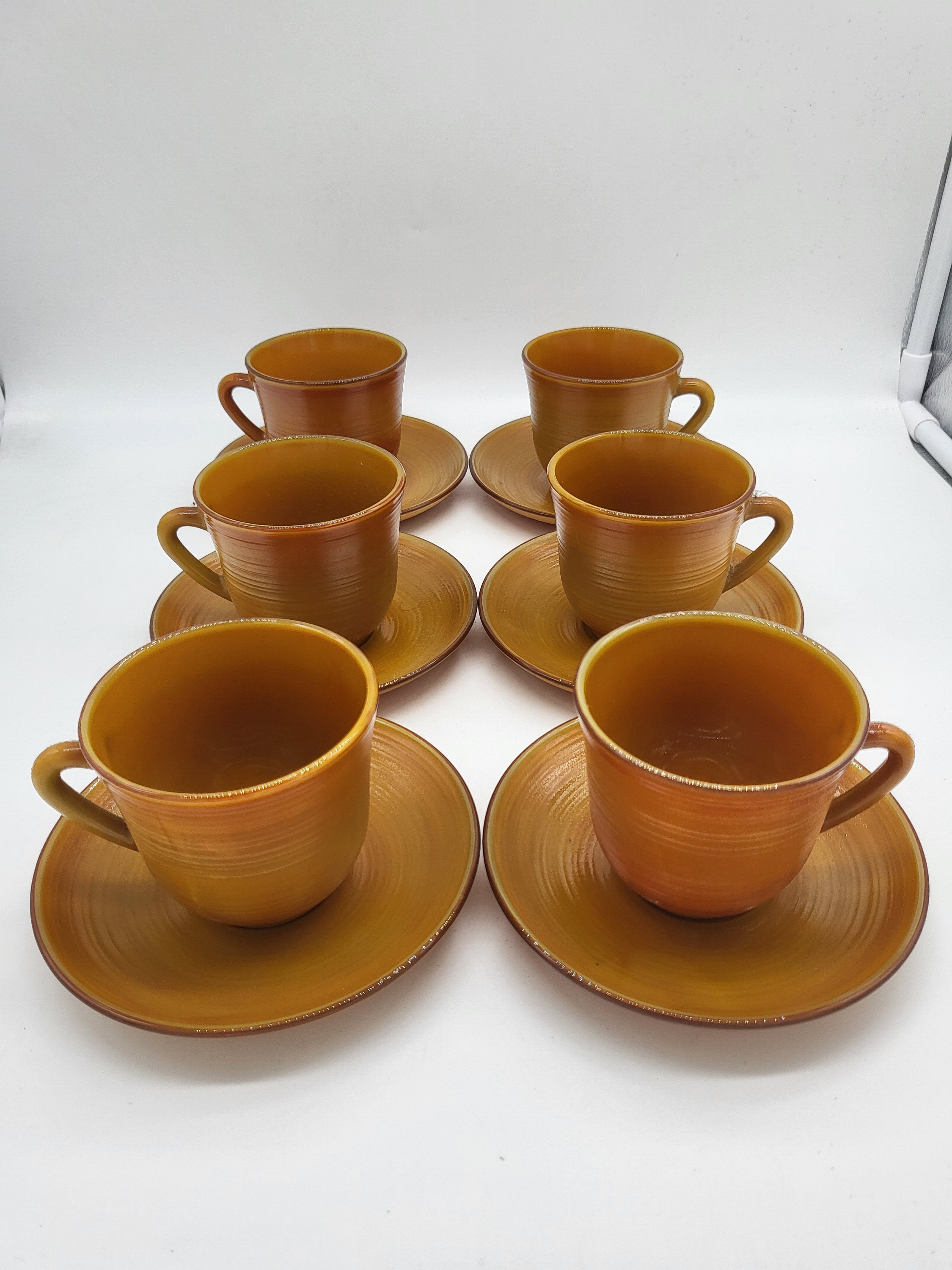Tasses à Expresso Arcopal Vintage Modèle Volcan - 80 Ml, Verre Marron, Occasion En Bon état, Style Rétro Années 70/80