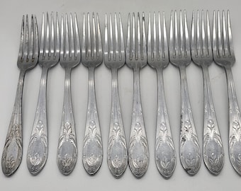 10 fourchettes anciennes Veco en aluminium nickel vintage