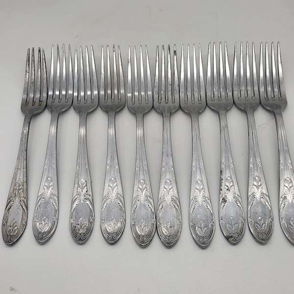 10 fourchettes anciennes Veco en aluminium nickel vintage