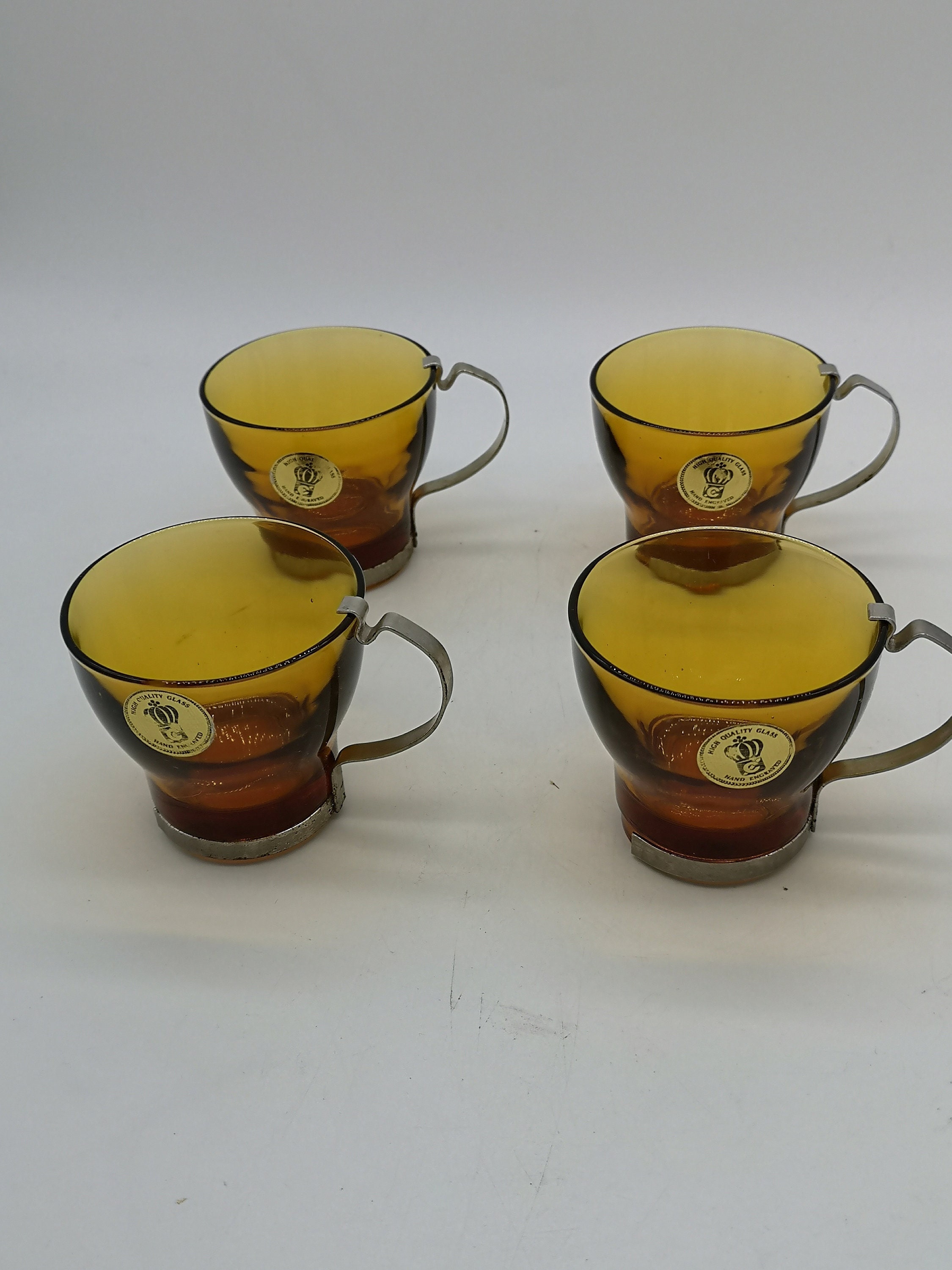 Lot de 4 Tasses Espresso Vintage en Verre Ambré