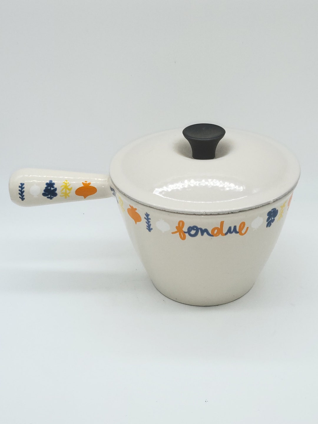 Le Creuset Service à Fondue Vintage - Caquelon En Fonte Motif Paon