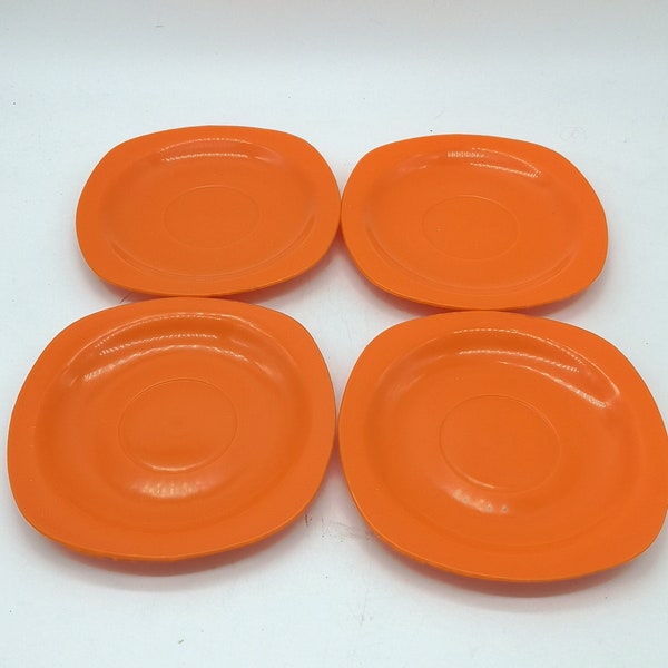 Lot 4 assiettes vintage plastique orange made in Great Britain Liblware