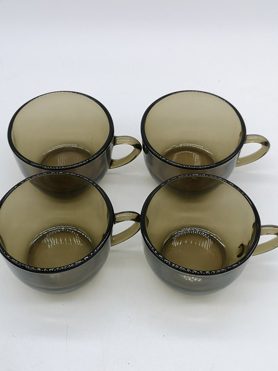 Lot De 4 Tasses à Café Vintage Veraco - Verre Fumé, Super état, Aucun Choc