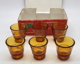 6 coquetiers vintage verre ambré dans leur boite d'origine Duralex