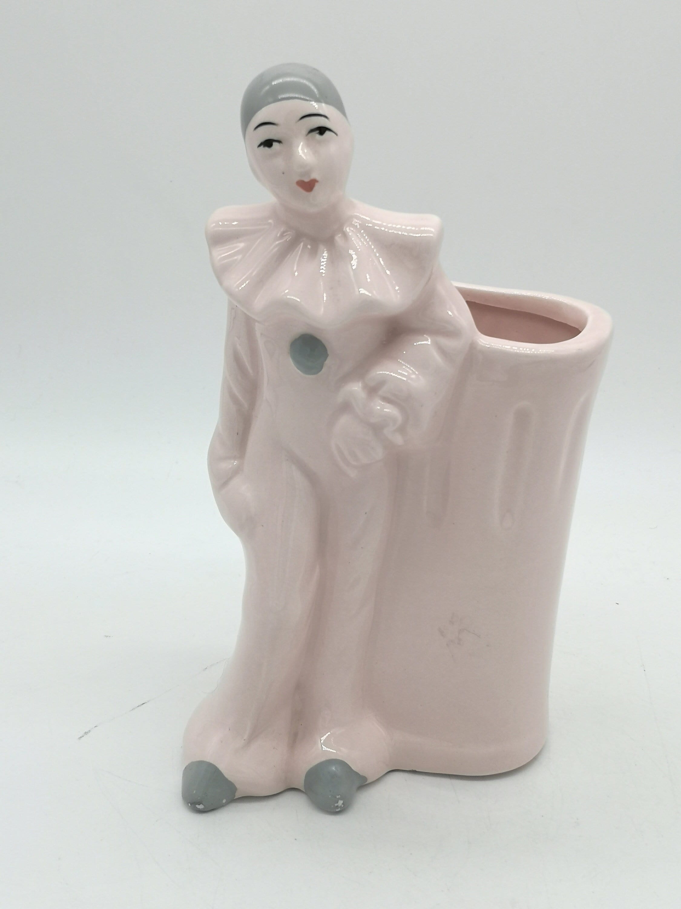 Vase en Porcelaine Rose Décor Pierrot Vintage Pot Planteur