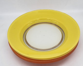 4 assiettes Duralex en verre orange et jaune Vintage