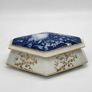 Caja de porcelana estilo art déco vintage decoración de diamantes caja de dulces joya de mariposa azul nacarado