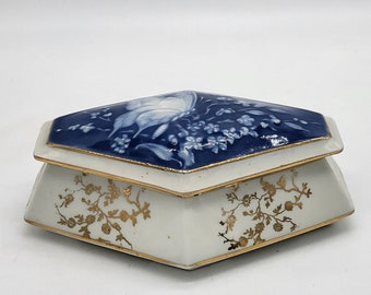 Caja de porcelana estilo art déco vintage decoración de diamantes caja de dulces joya de mariposa azul nacarado