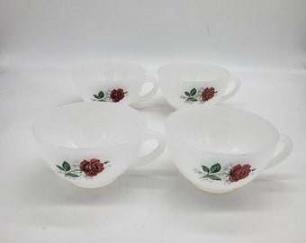 4 small arcopal red pink vintage opaline cups