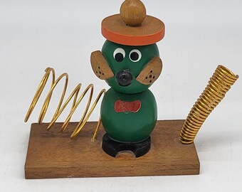 Vintage Wooden Pen Holder Hand Painted Decorative Figure Retro Desk Organizer