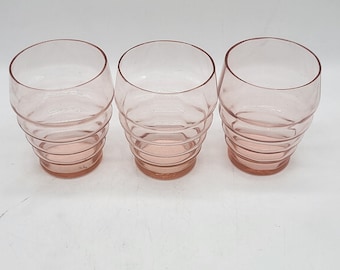 3 oudroze glazen vintage geblazen borrelglas