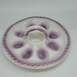 Vintage ceramic egg dish with basket handle