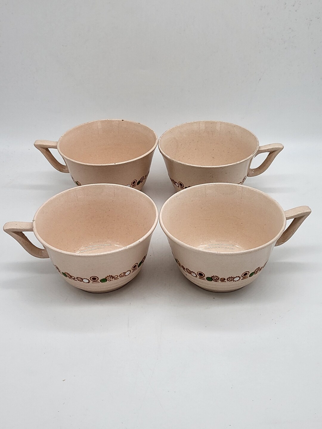 4 Art Deco Cups 30s Ceramic Geometric Decor Frieze Mill of