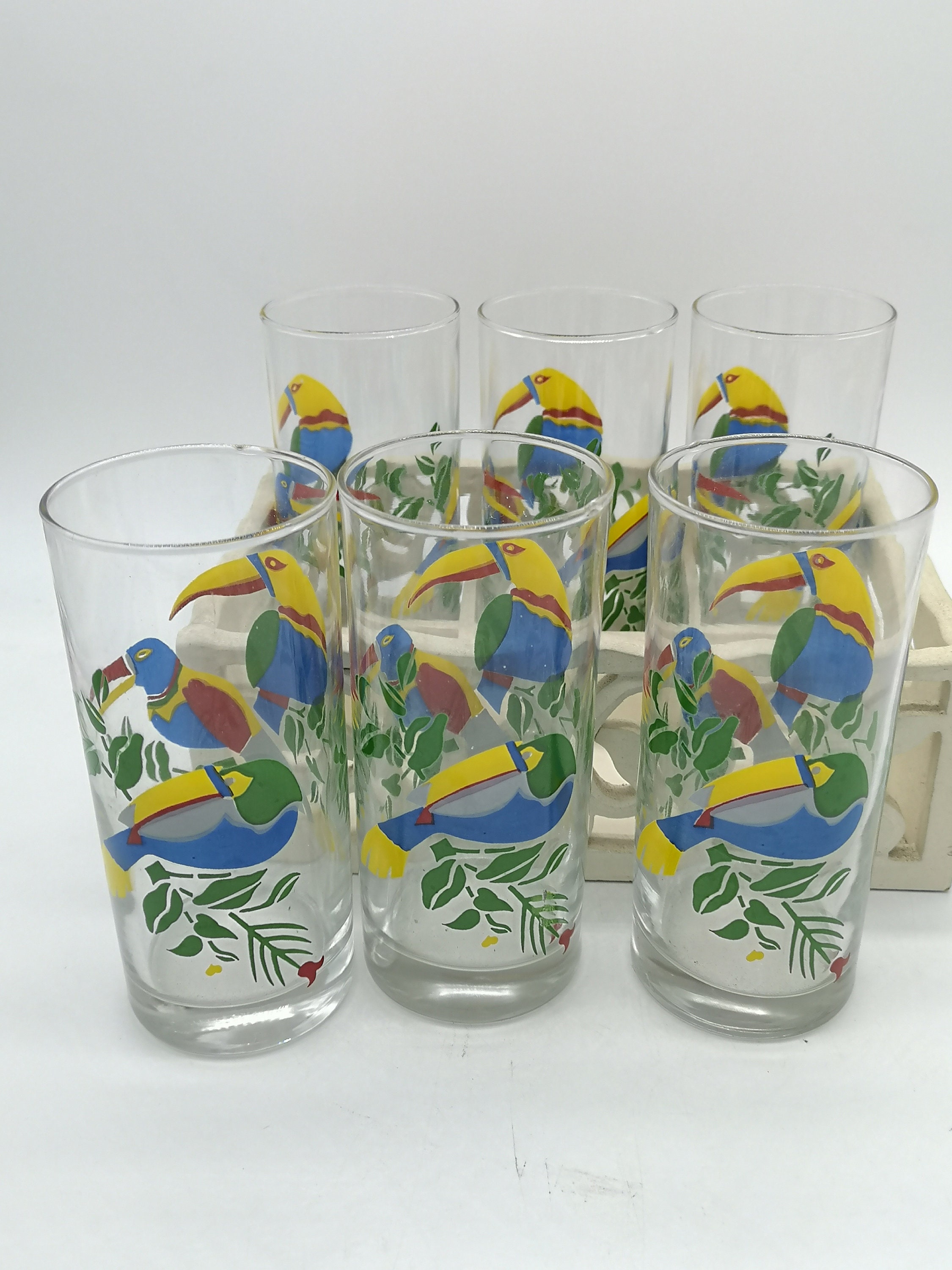 Lot 6 Vintage Lemonade Glasses and Their Wooden Shopping Cart Etsy UK