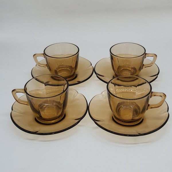 4 petites tasses expresso Duralex vintage verre fumé