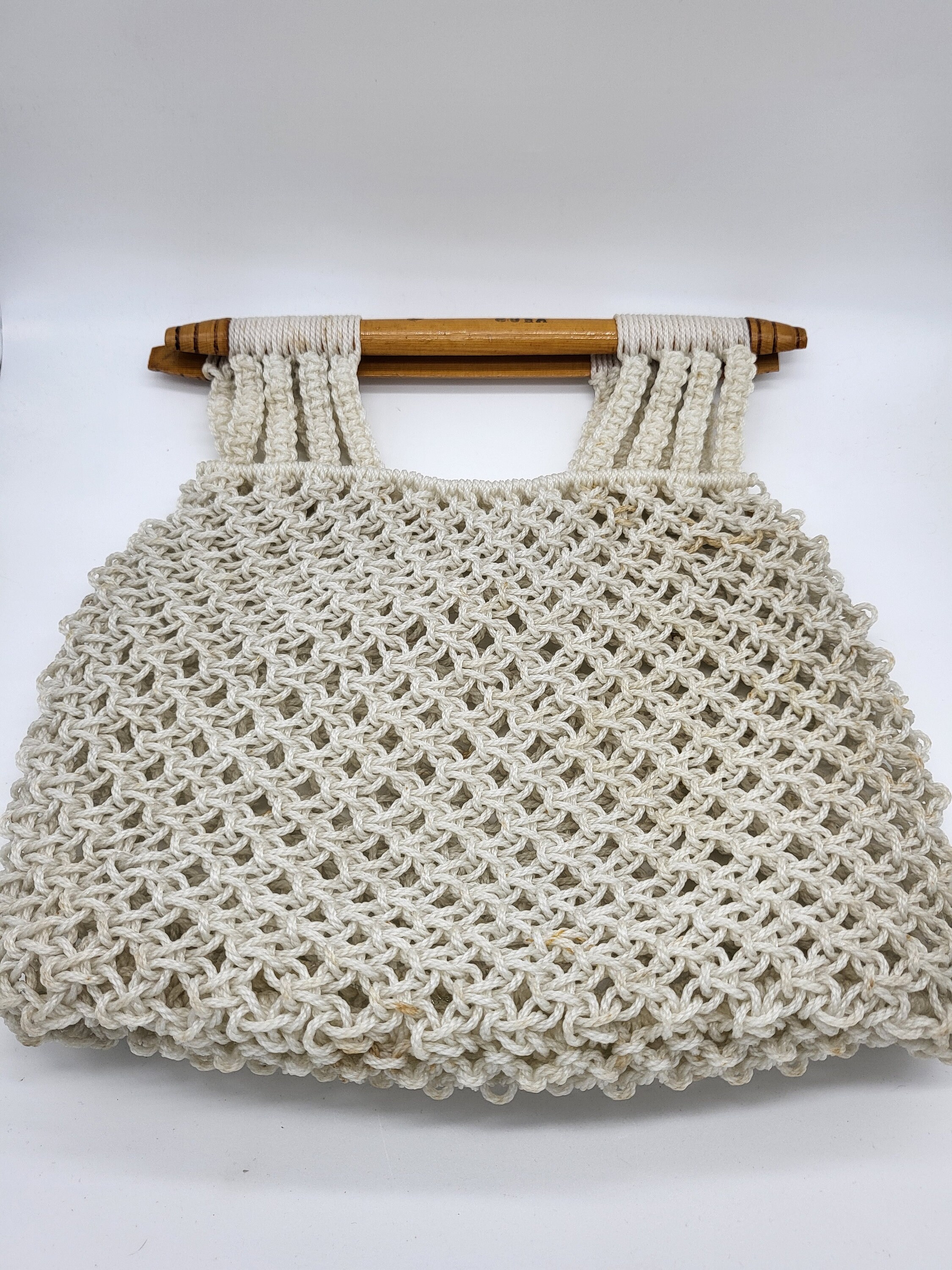 Tote bag vintage boodschappentas met houten handvatten Etsy Nederland