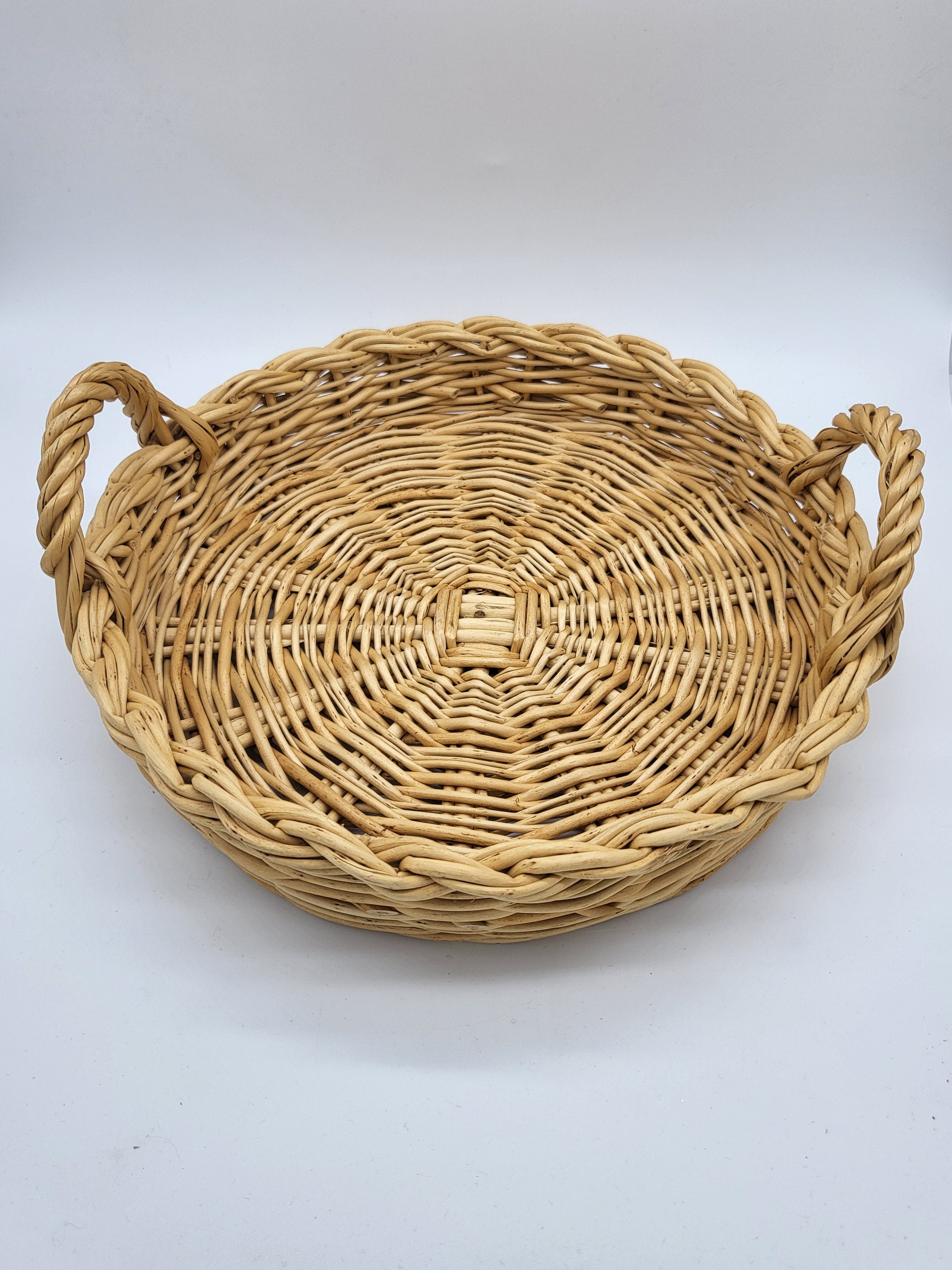 Bandeja redonda de bambú de 11.8 pulgadas, bandeja de madera con asas,  bandeja de madera natural para otomana, cocina/mesa de café