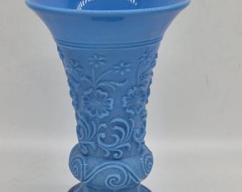 Vintage Blue Opaline Vase with Floral Relief Motifs – Victorian / Art Nouveau Style – 1960s/70s