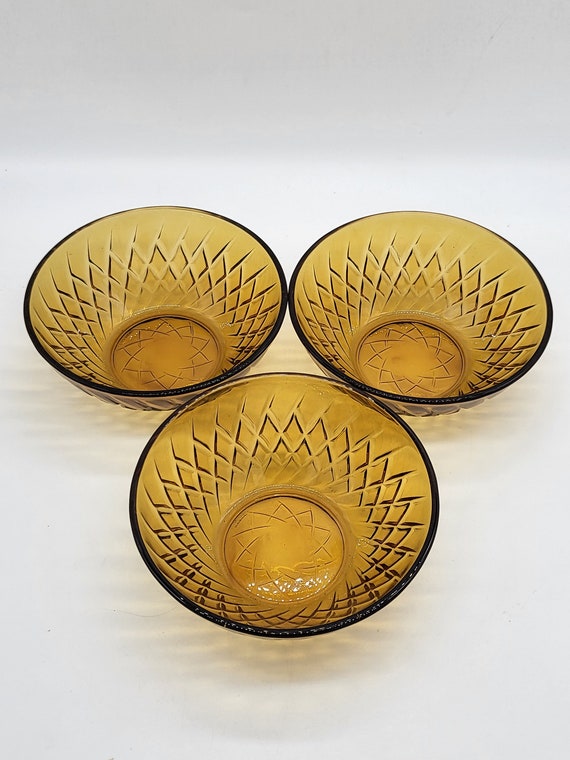 Lot De 3 Bols Vereco Ambré Vintage - Verre Français Années 70