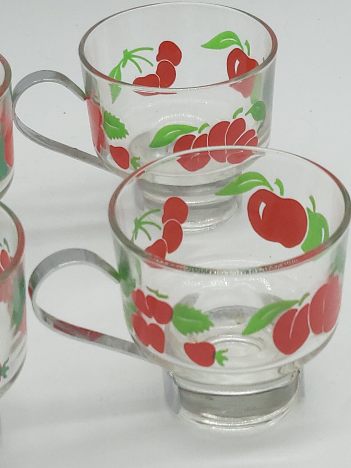 Set of 4 Small Vintage Espresso Cups Henkel Style Red Fruit Etsy