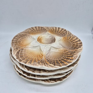 Platos de cerámica vintage con forma de concha – Juego de 4 – Platos de concha de los años 70 – Vajilla bohemia costera
