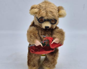 Antique Wind up Clock Work Cat Automaton Black Mohair Lucky Black