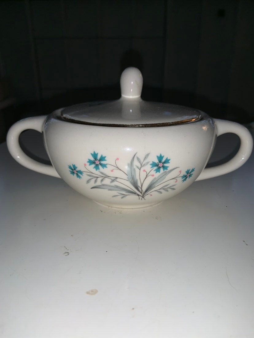 Vintage blue flower sugar bowl Etsy
