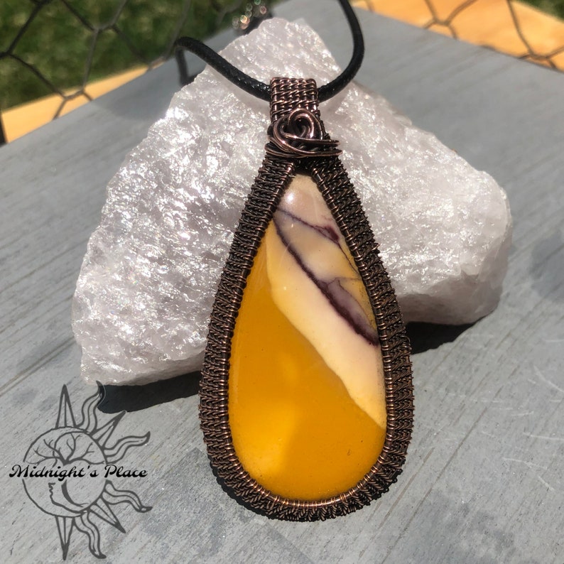 Healing Crystals Mookaite Copper Pendant Necklace Handmade Wire Wrapped Gemstone Jewelry Artisan Crafted Gift Ideas