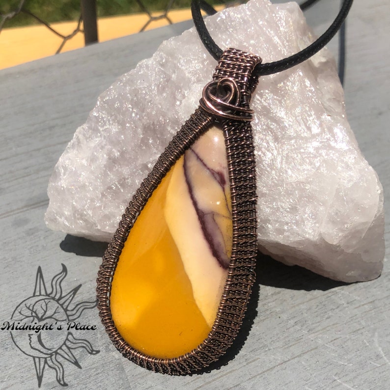 Healing Crystals Mookaite Copper Pendant Necklace Handmade Wire Wrapped Gemstone Jewelry Artisan Crafted Gift Ideas