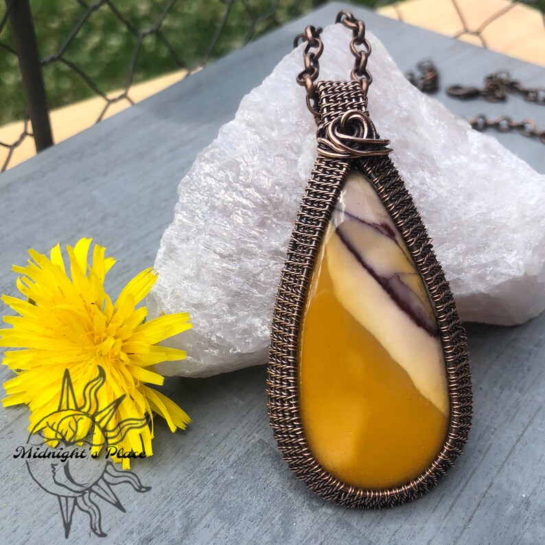 Healing Crystals Mookaite Copper Pendant Necklace Handmade Wire Wrapped Gemstone Jewelry Artisan Crafted Gift Ideas