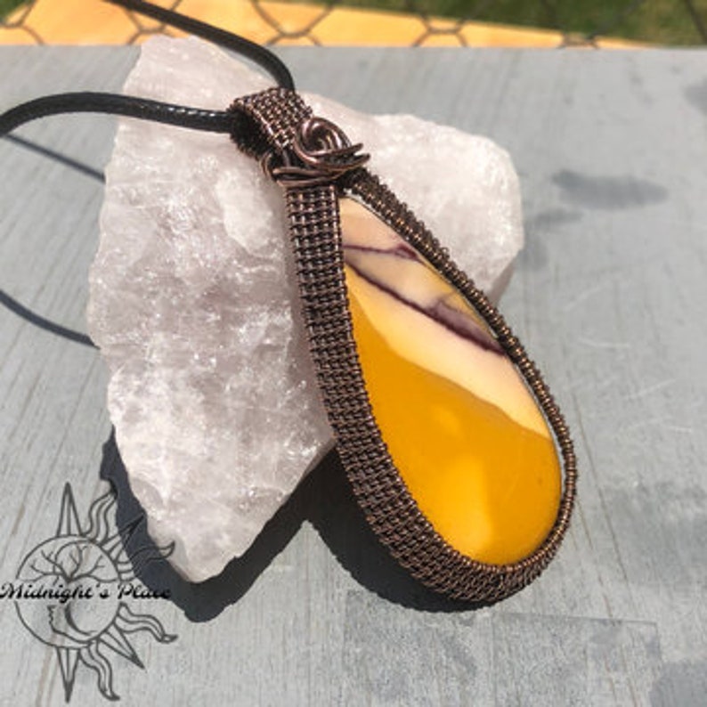 Healing Crystals Mookaite Copper Pendant Necklace Handmade Wire Wrapped Gemstone Jewelry Artisan Crafted Gift Ideas