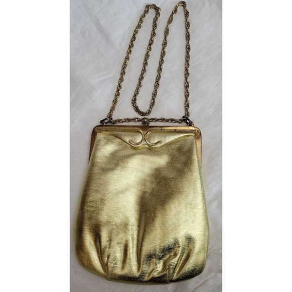 Mardane Gold Lame' Chain Evening bag VINTAGE w/matching coin purse framed 2pcs