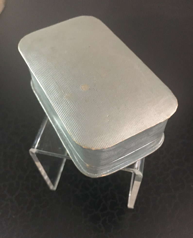 Antique Vintage Silver Moire Patterned Paper Earring Box 1900-1920/'s